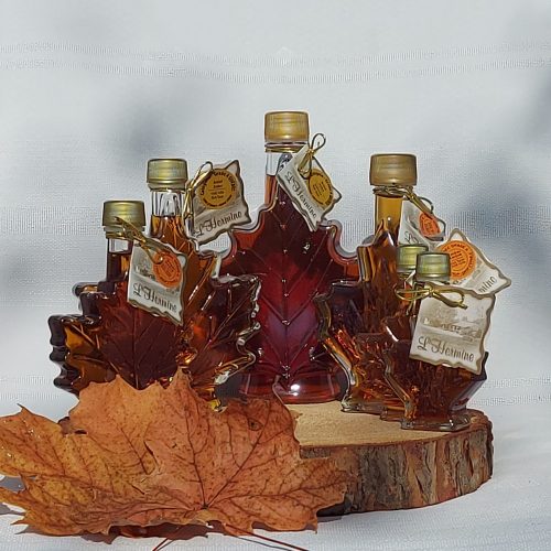 Sirop d’érable pur – bouteille en forme de feuille d’érable (250 ml à 500 ml)
